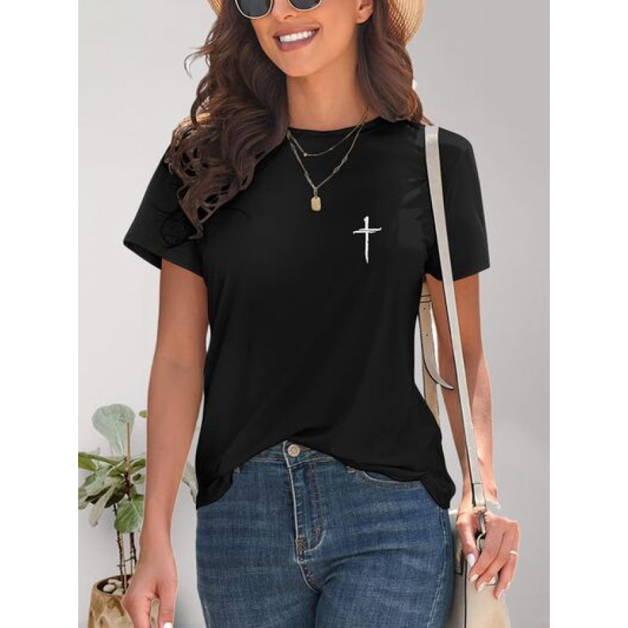 Cross Graphic Round Neck T - Shirt Apparel and Accessories