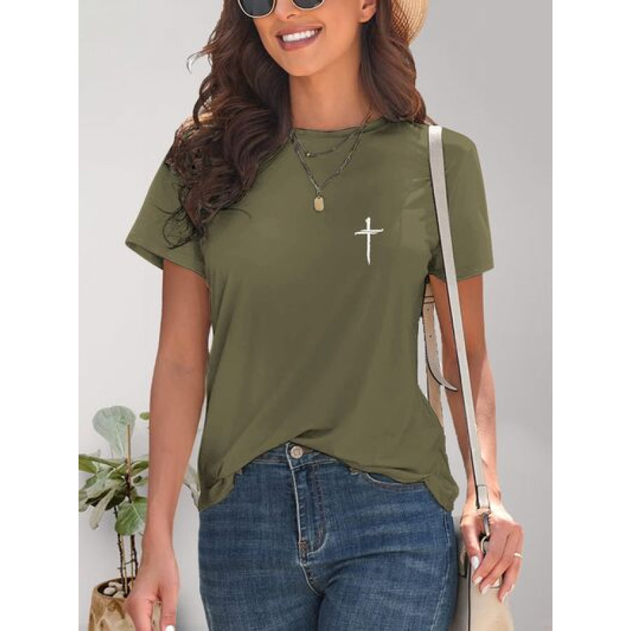 Cross Graphic Round Neck T - Shirt Apparel and Accessories