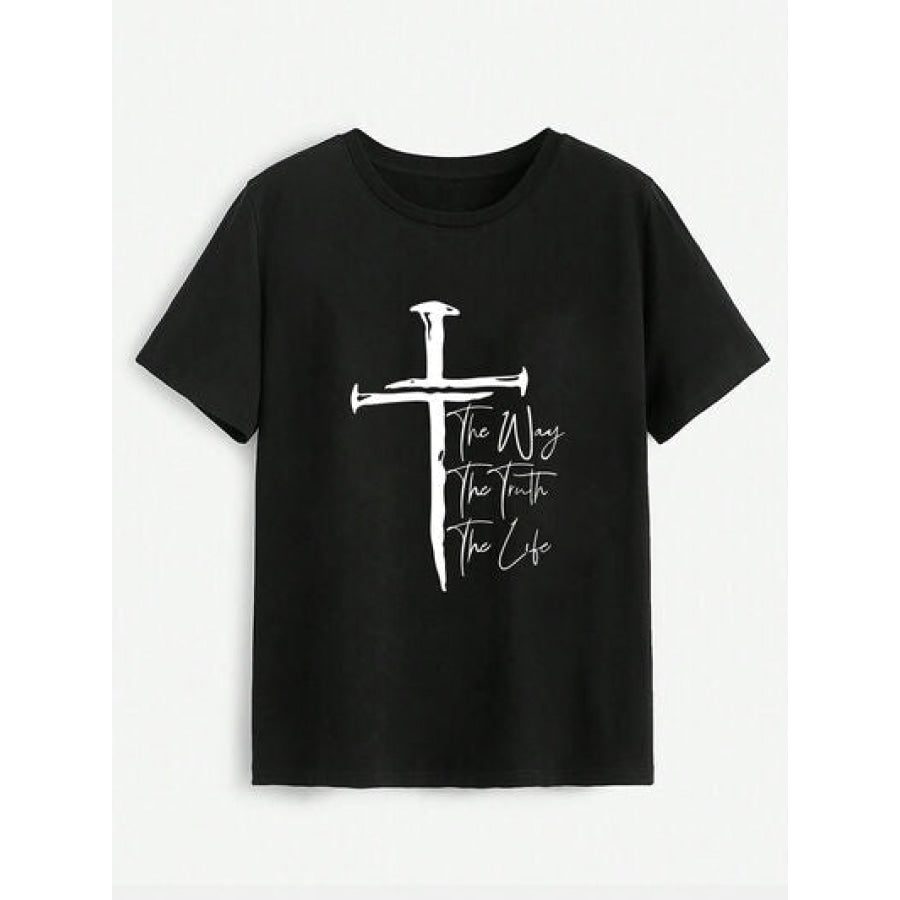 Cross Graphic Round Neck T - Shirt Black / S Apparel and Accessories