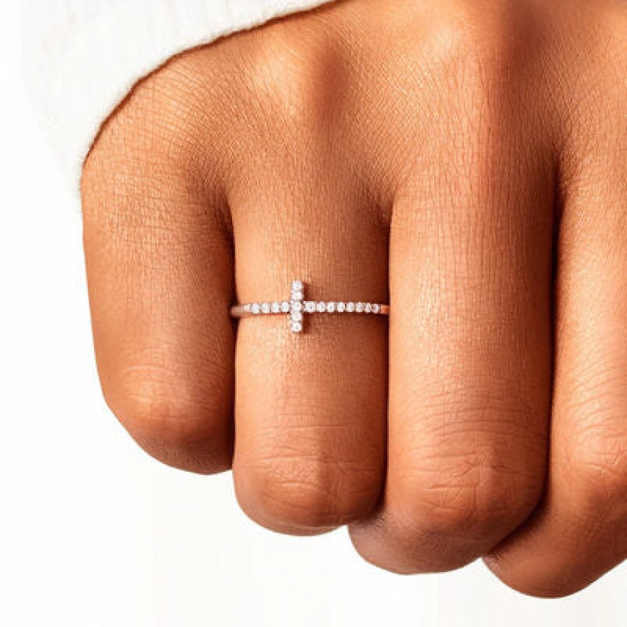 Cross Inlaid Zircon 925 Sterling Silver Ring Apparel and Accessories