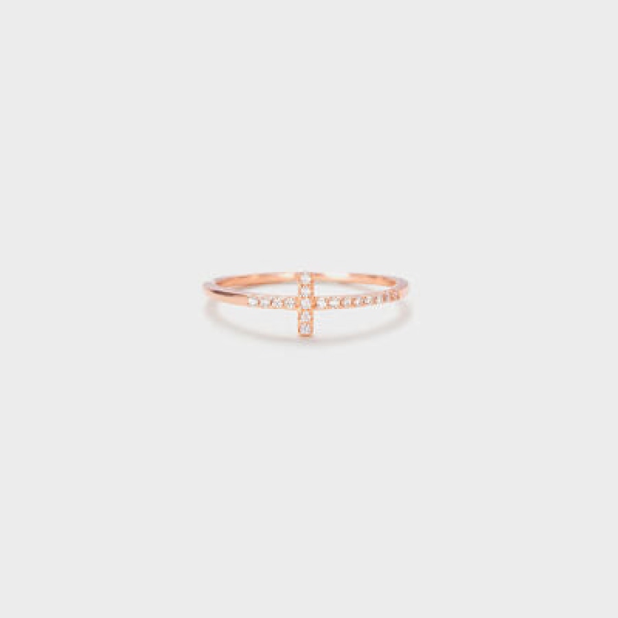 Cross Inlaid Zircon 925 Sterling Silver Ring Rose Gold / 5 Apparel and Accessories