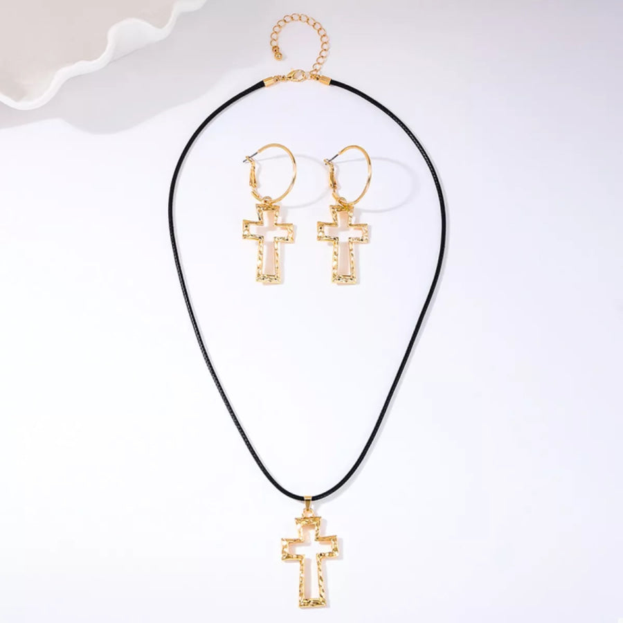 Cross Pendant Necklace & Hoop Earrings Jewelry Set Apparel and Accessories