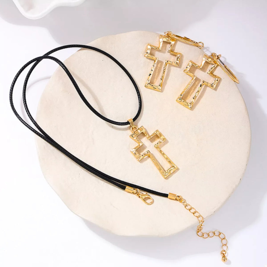 Cross Pendant Necklace & Hoop Earrings Jewelry Set Apparel and Accessories