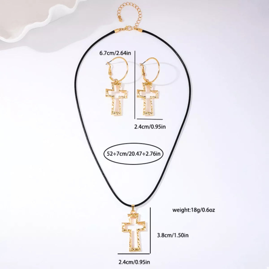 Cross Pendant Necklace & Hoop Earrings Jewelry Set Apparel and Accessories