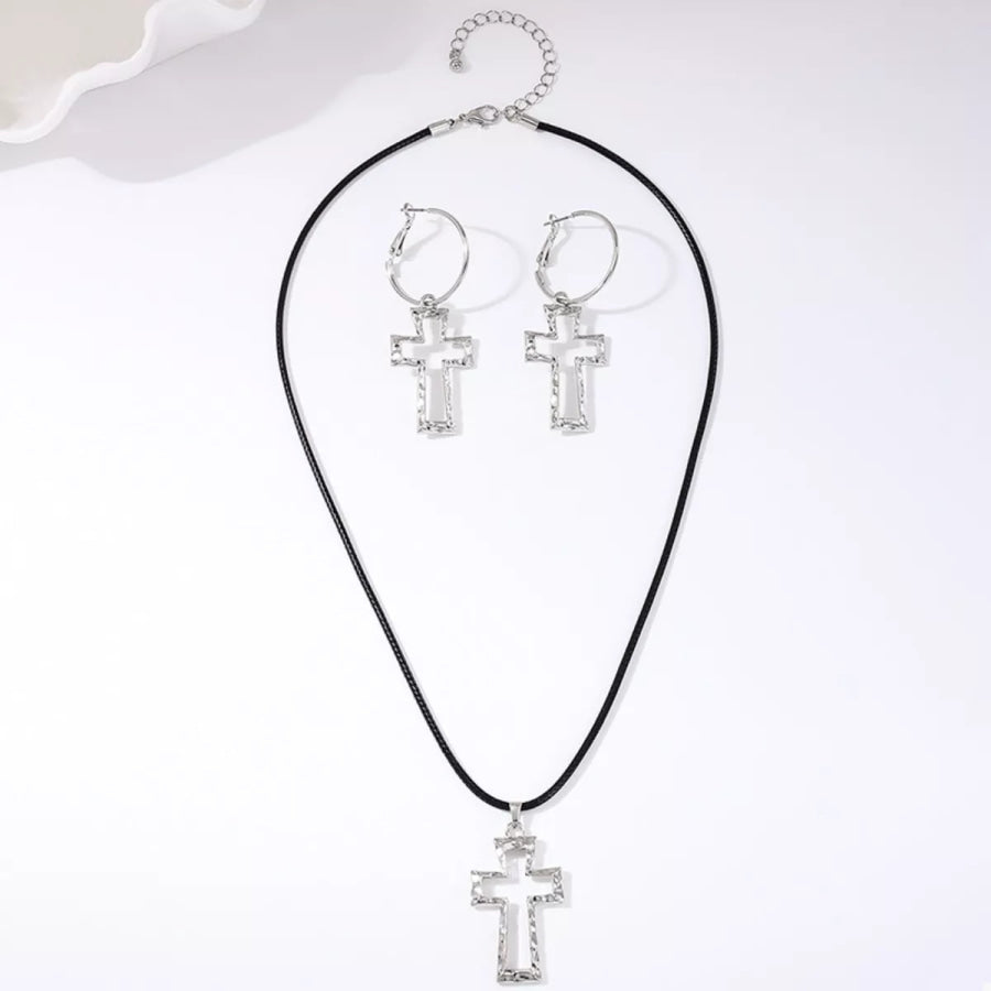 Cross Pendant Necklace & Hoop Earrings Jewelry Set Apparel and Accessories