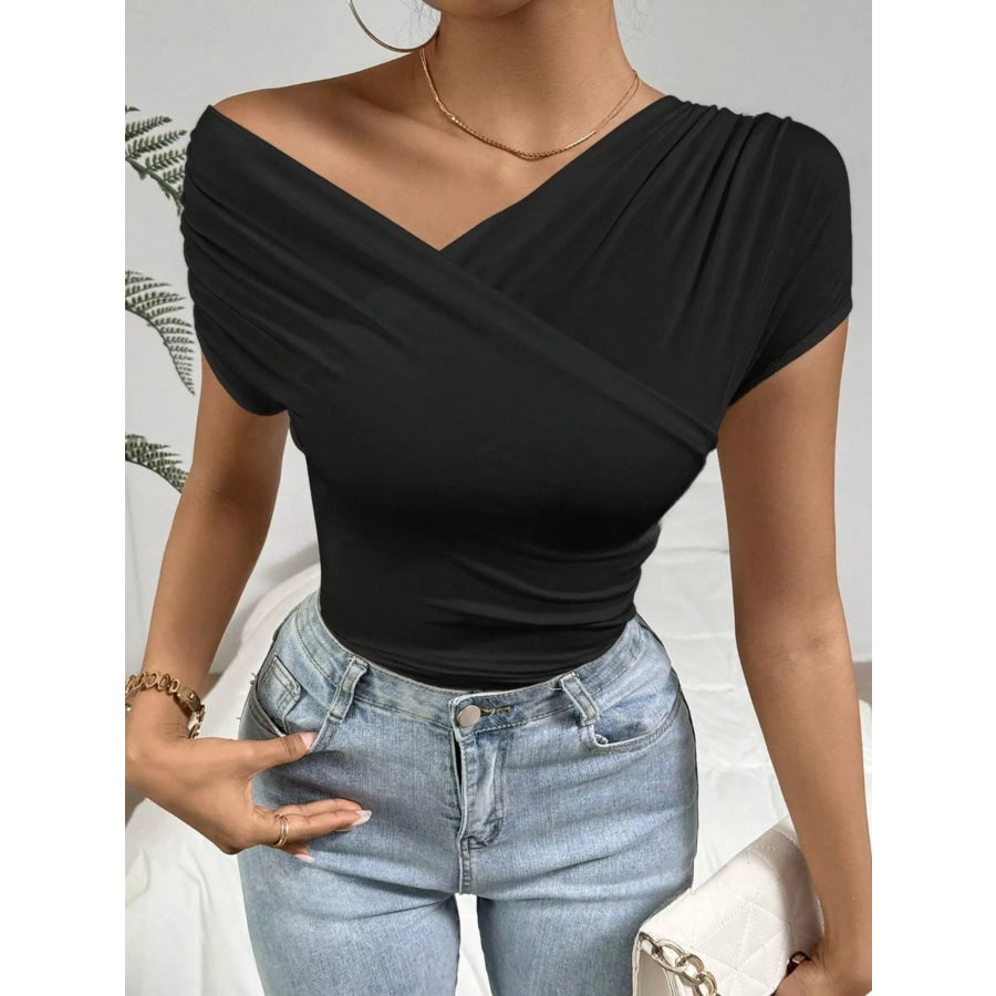 Cross-Wrap Slim Fit Top Black / S Apparel and Accessories