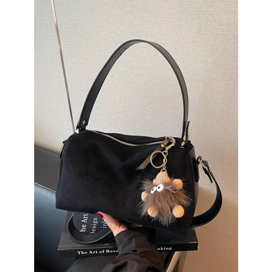 Crossbody Bag with Furry Charm Black / ONESIZE Apparel and Accessories