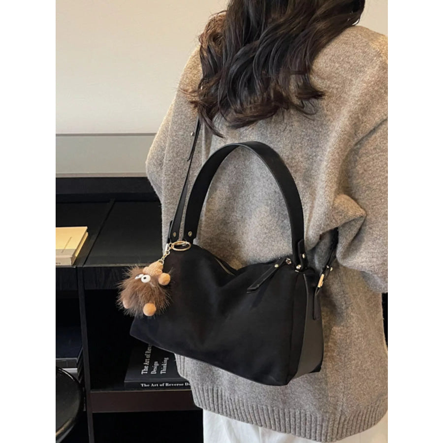 Crossbody Bag with Furry Charm Black / ONESIZE Apparel and Accessories