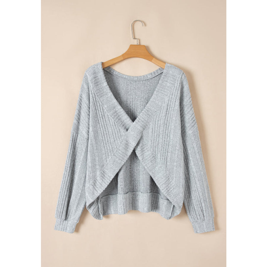 Crossover Backless Long Sleeve Knit Top Apparel and Accessories