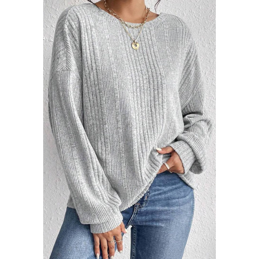 Crossover Backless Long Sleeve Knit Top Light Gray / S Apparel and Accessories