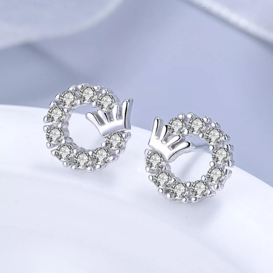 Crown Circle Stud Earrings Silver / ONESIZE Apparel and Accessories