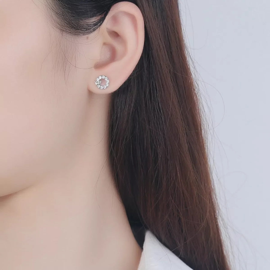 Crown Circle Stud Earrings Silver / ONESIZE Apparel and Accessories