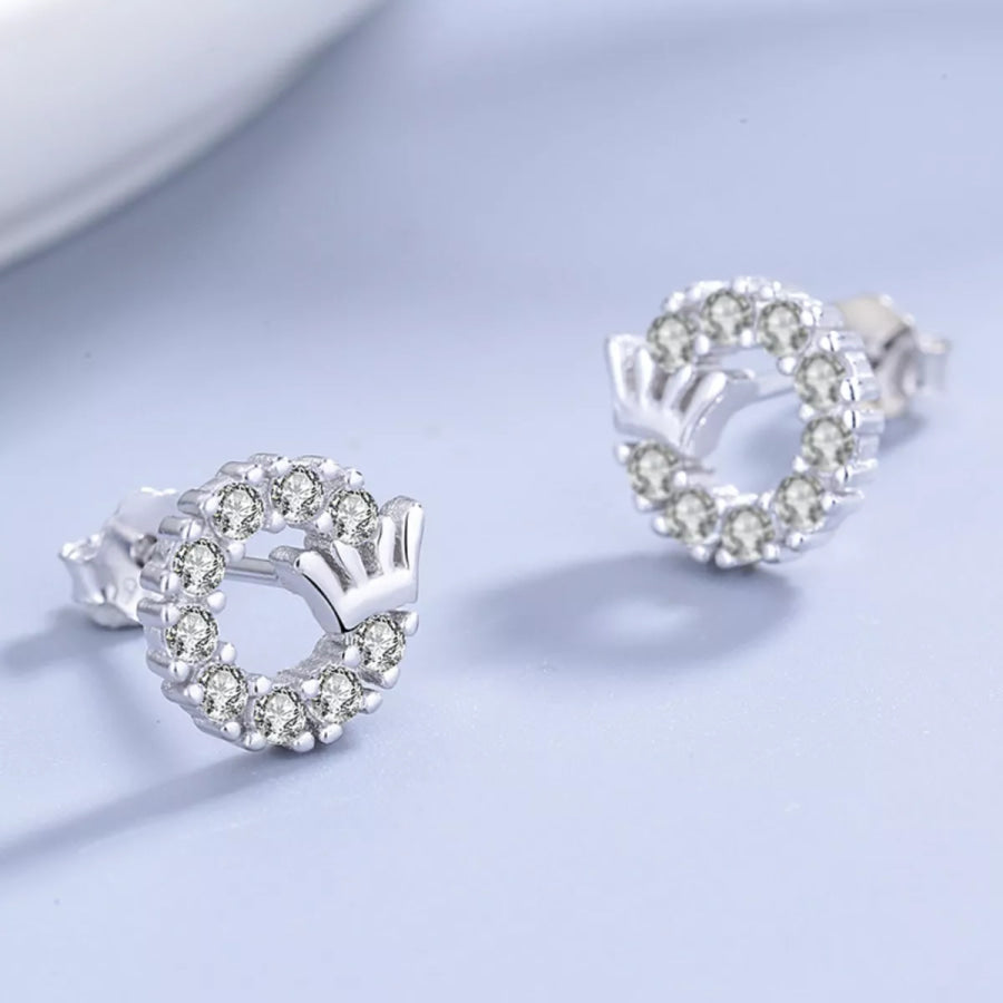Crown Circle Stud Earrings Silver / ONESIZE Apparel and Accessories
