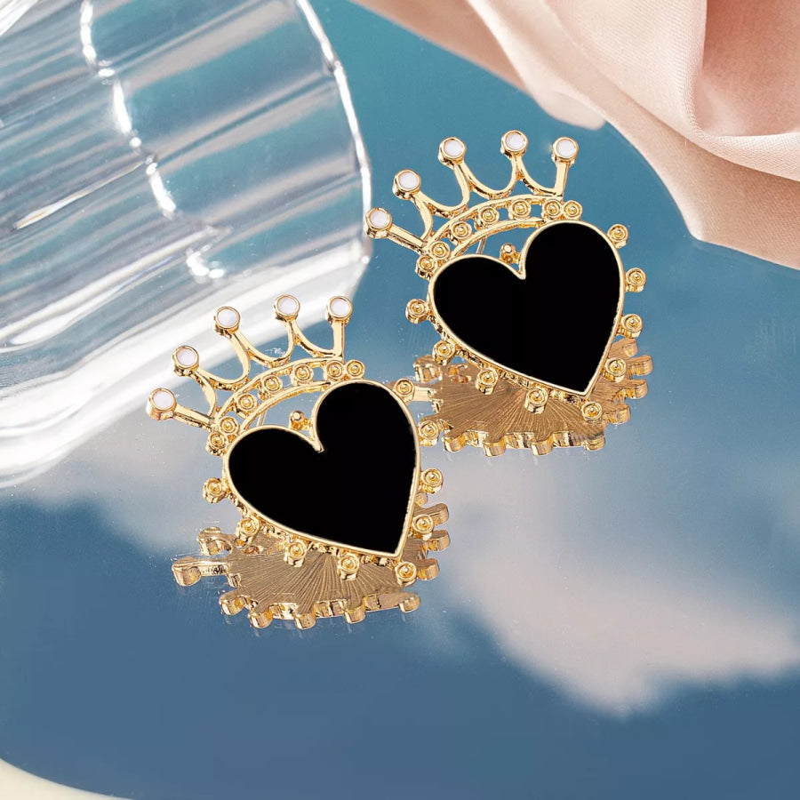 Crown Heart Stud Earrings Apparel and Accessories