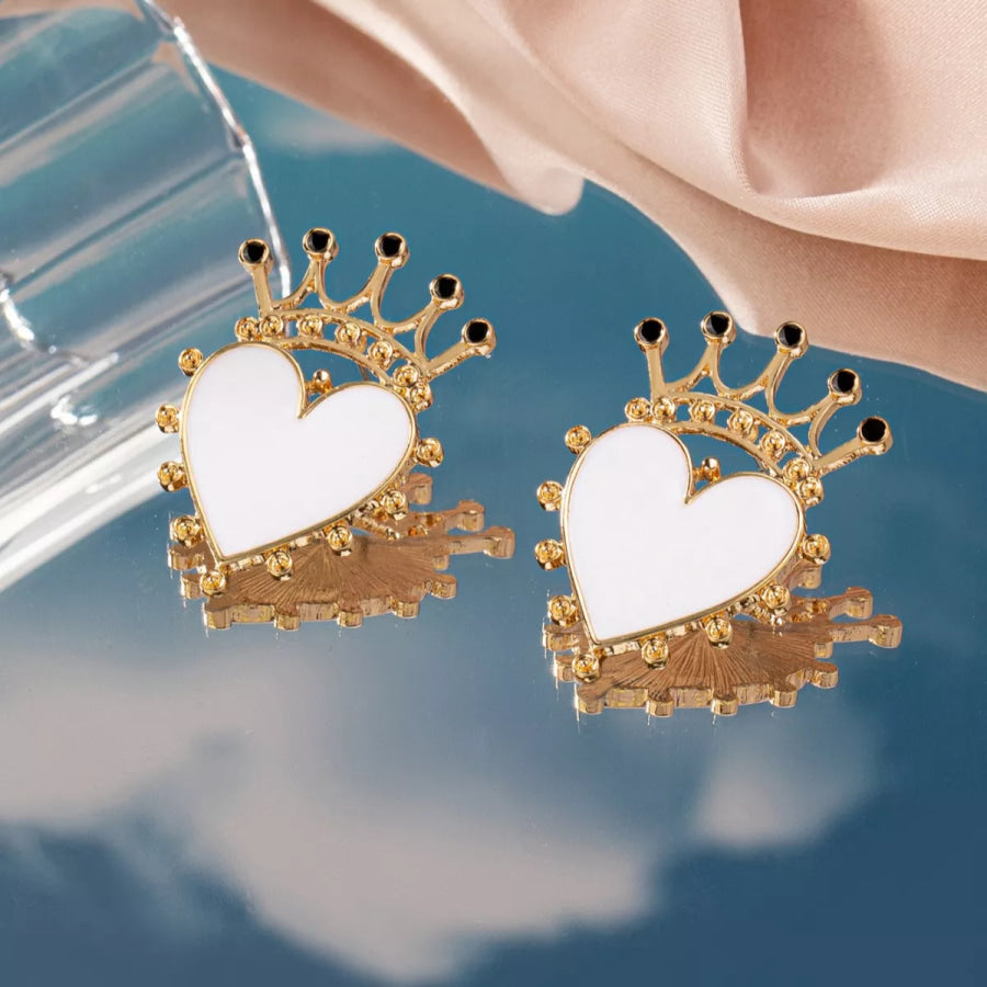 Crown Heart Stud Earrings Apparel and Accessories