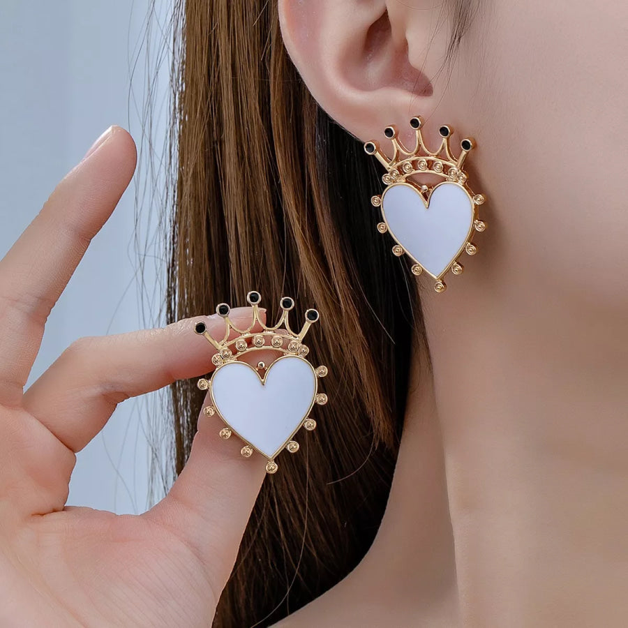 Crown Heart Stud Earrings White / One Size Apparel and Accessories
