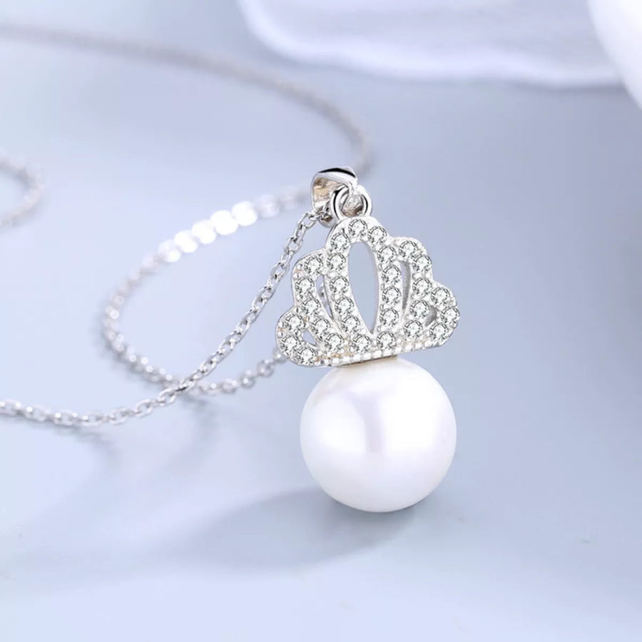 Crown Pearl Pendant Necklace Cream / One Size Apparel and Accessories