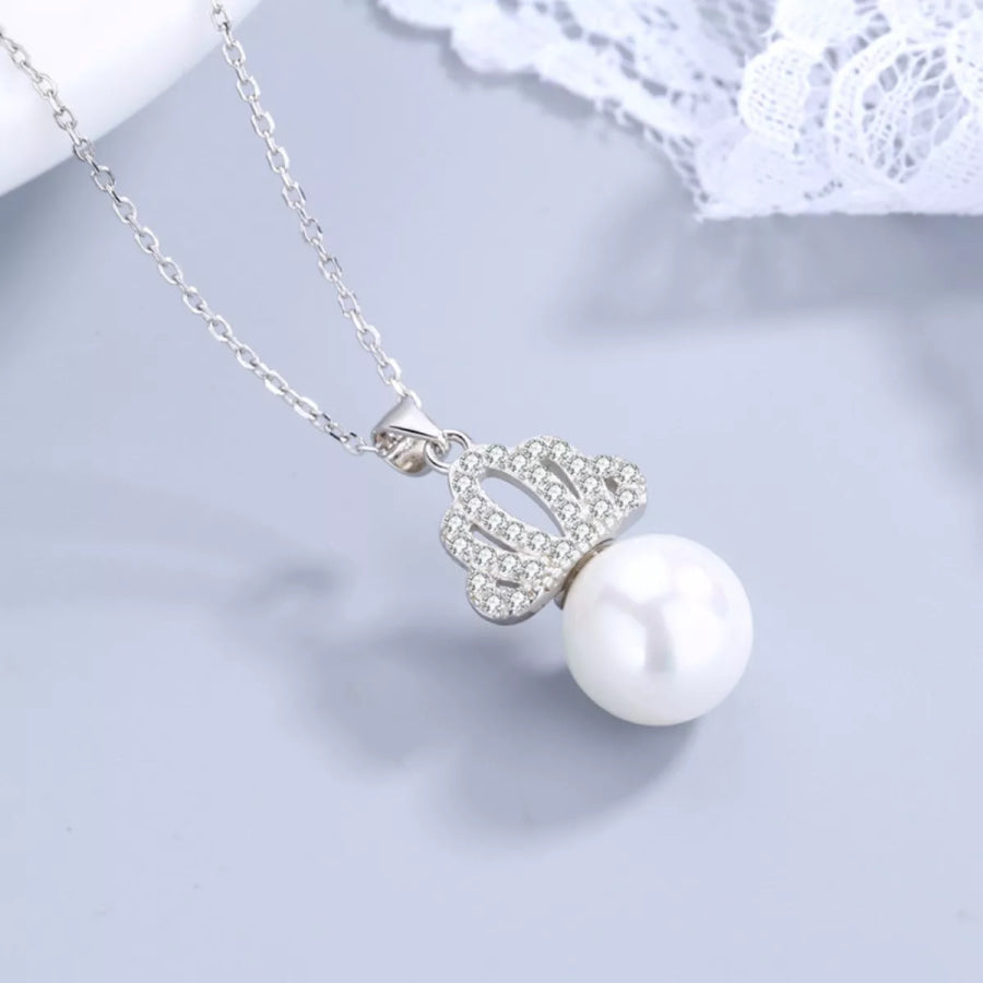 Crown Pearl Pendant Necklace Cream / One Size Apparel and Accessories