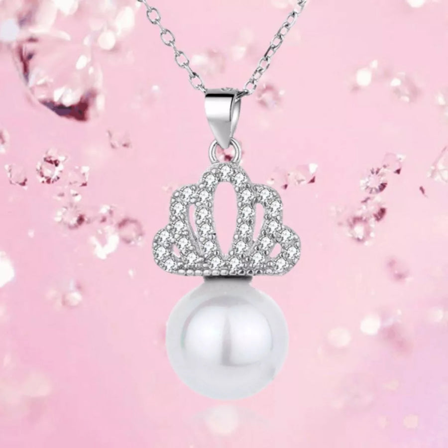 Crown Pearl Pendant Necklace Cream / One Size Apparel and Accessories