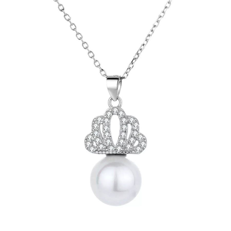 Crown Pearl Pendant Necklace Cream / One Size Apparel and Accessories