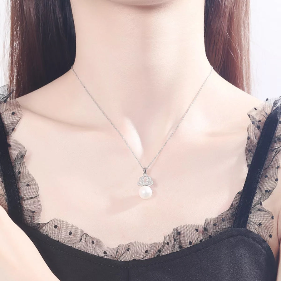 Crown Pearl Pendant Necklace Cream / One Size Apparel and Accessories