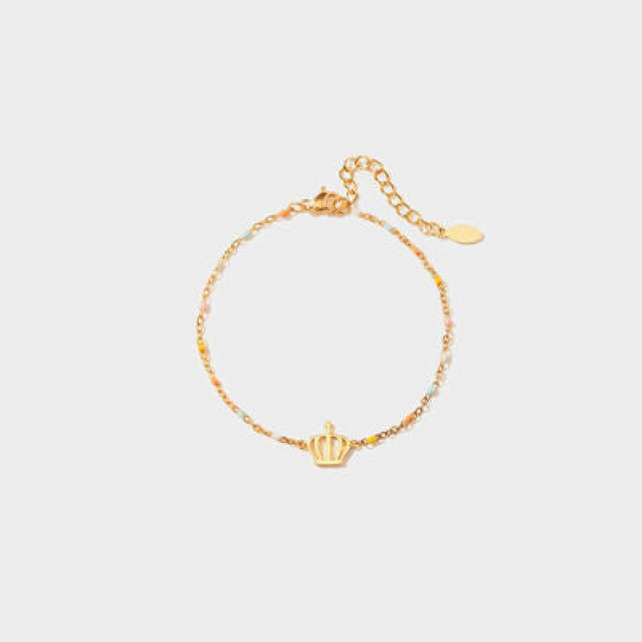 Crown Shape 18K Gold-Plated Bead Bracelet Gold / One Size Apparel and Accessories