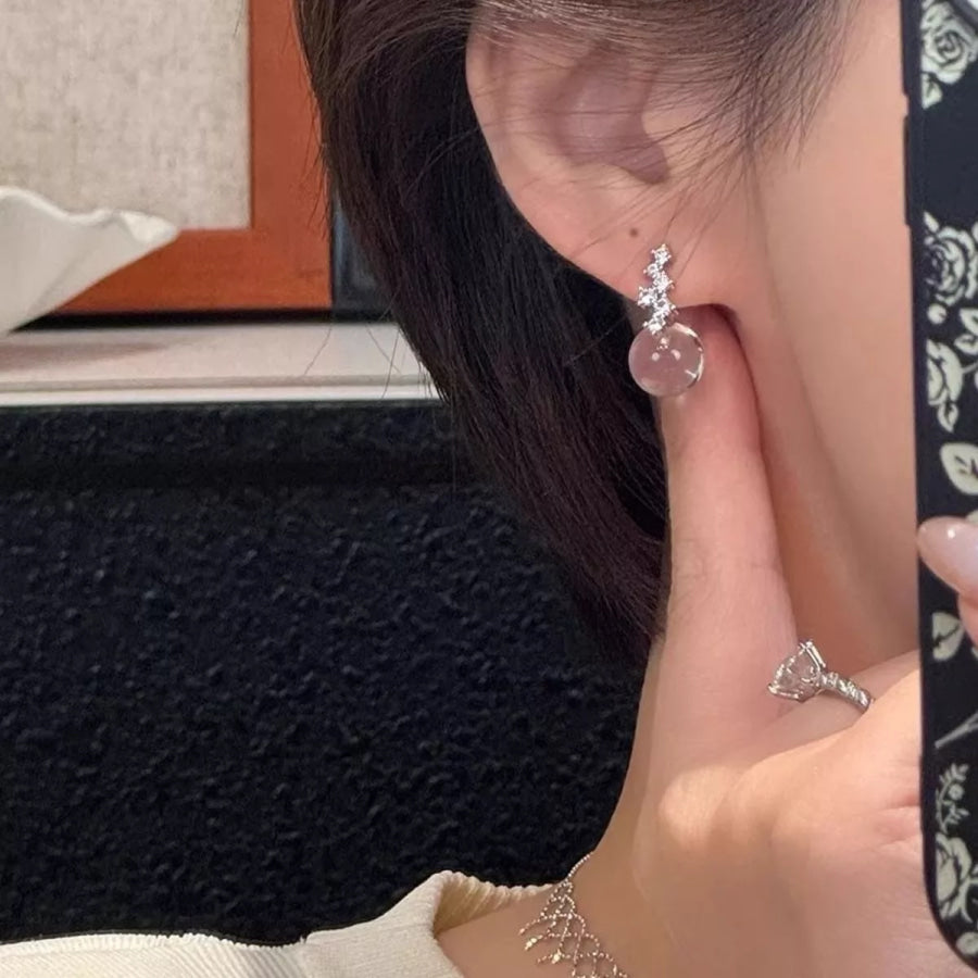 Crystal Ball Drop Earrings Silver / One Size Apparel and Accessories