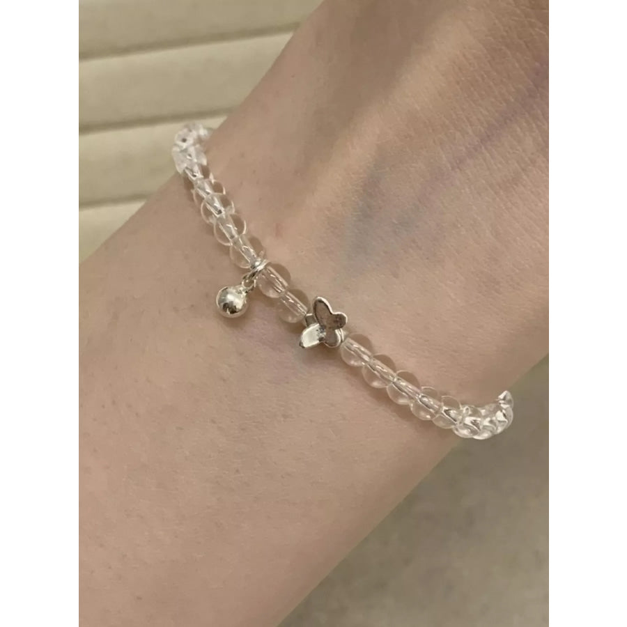 Crystal Beaded Bracelet with Butterfly Charm Silver / One Size Apparel and Accessories