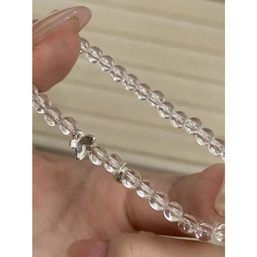 Crystal Beaded Bracelet with Butterfly Charm Silver / One Size Apparel and Accessories