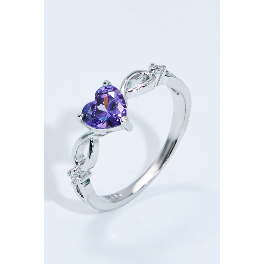 Crystal Heart 925 Sterling Silver Ring Silver / 5