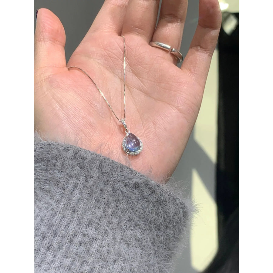 Crystal Teardrop Pendant Necklace Silver / One Size Apparel and Accessories