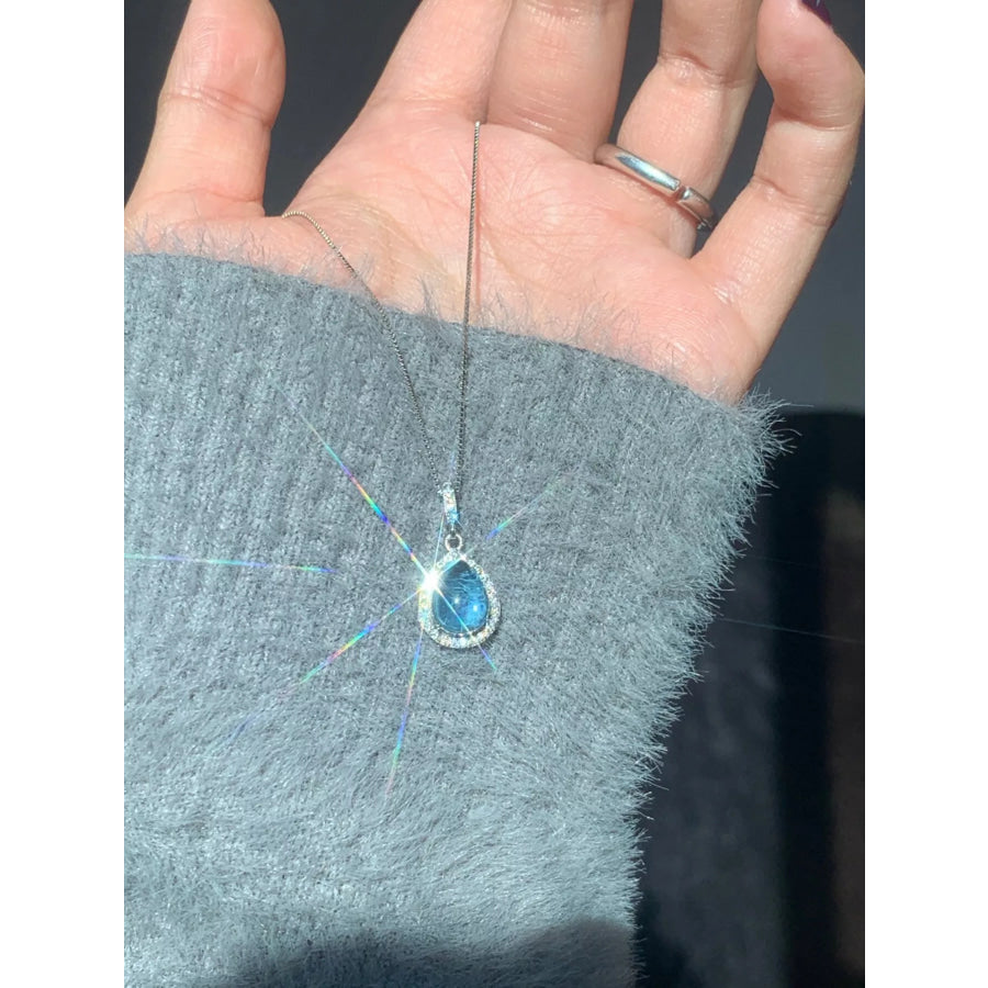 Crystal Teardrop Pendant Necklace Silver / One Size Apparel and Accessories