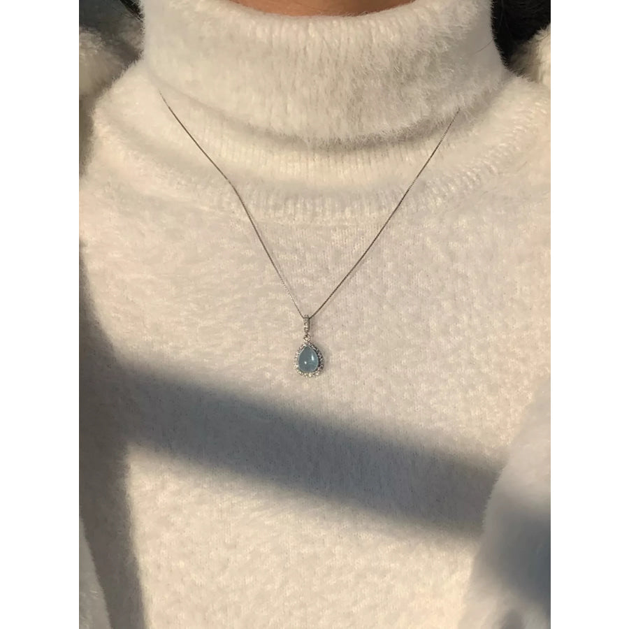 Crystal Teardrop Pendant Necklace Silver / One Size Apparel and Accessories
