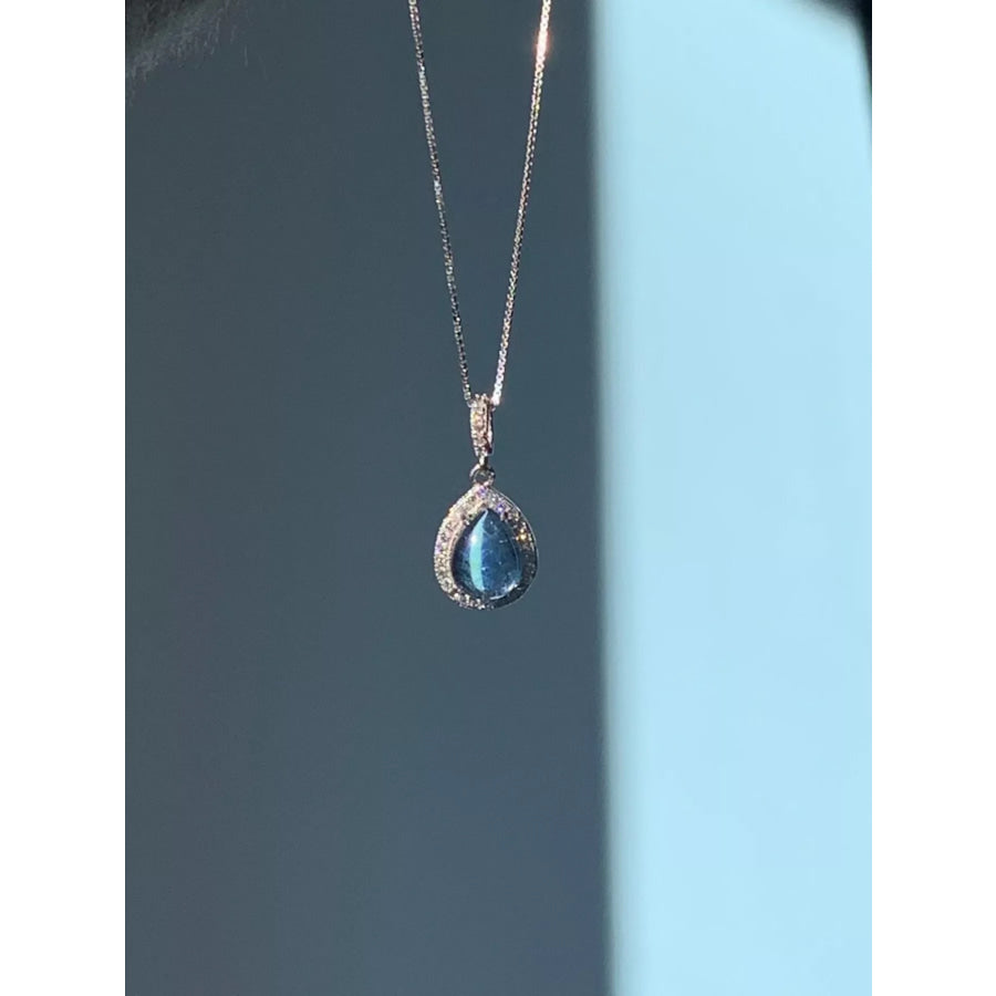 Crystal Teardrop Pendant Necklace Silver / One Size Apparel and Accessories