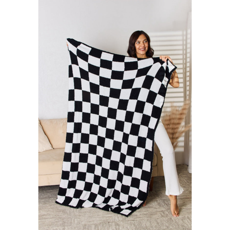 Cuddley Checkered Decorative Throw Blanket Black / One Size Apparel and Accessories