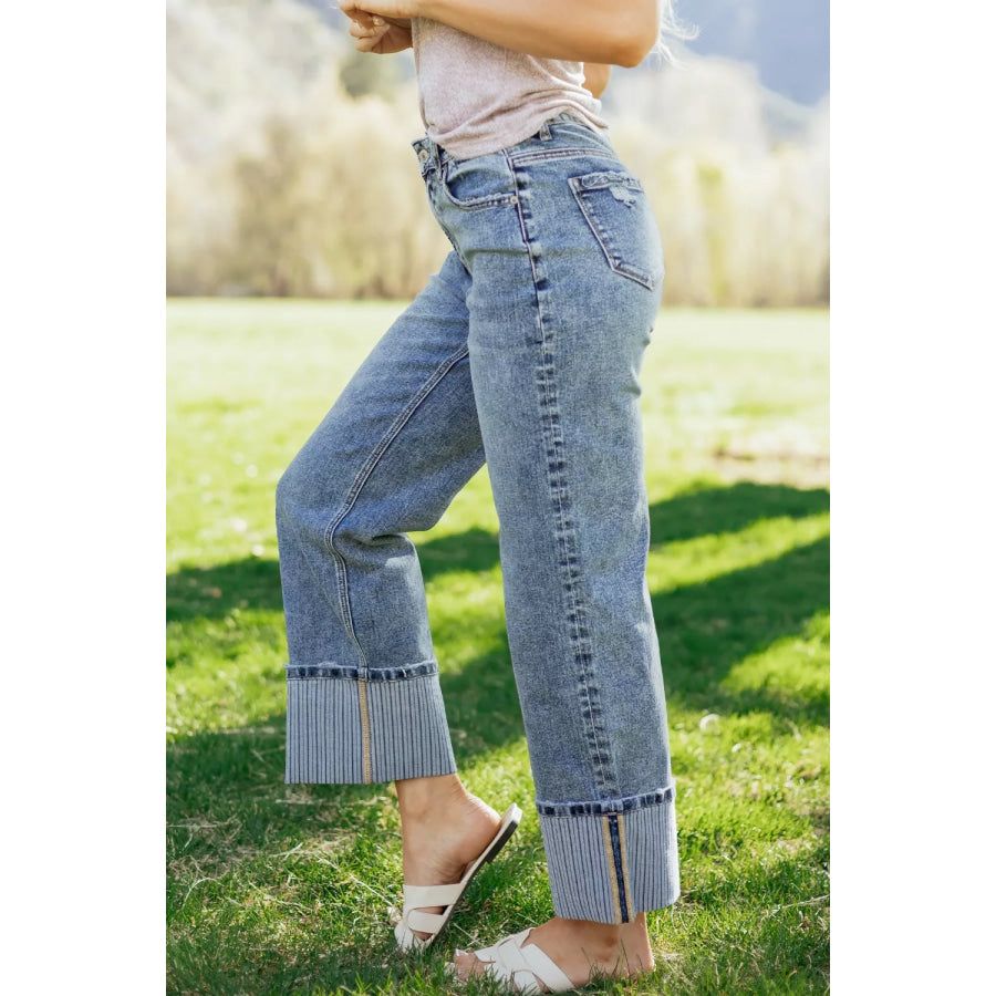 Cuffed Straight Loose Jeans Apparel and Accessories