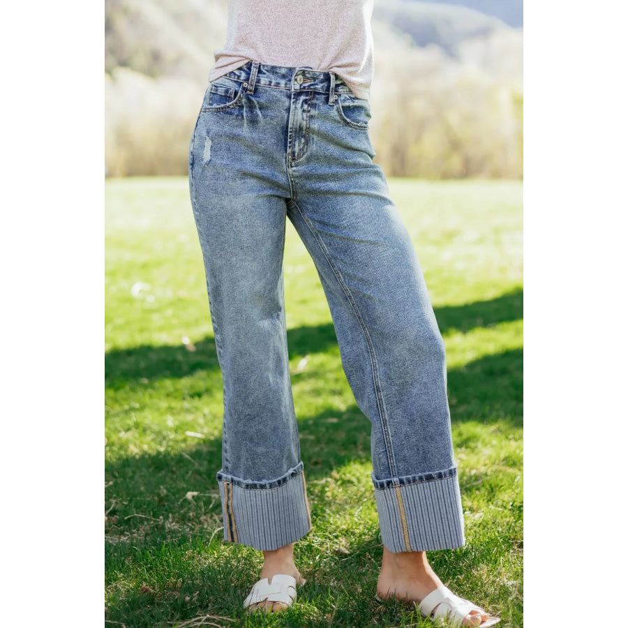 Cuffed Straight Loose Jeans Apparel and Accessories