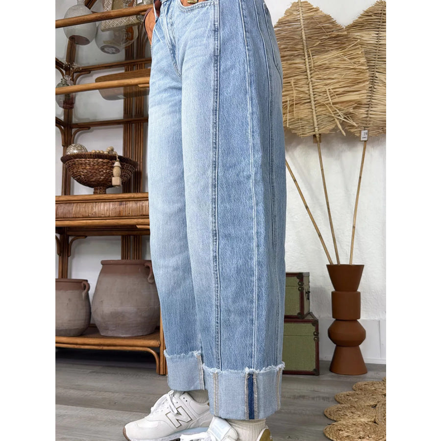 Cuffed Wide-Leg Jeans Apparel and Accessories