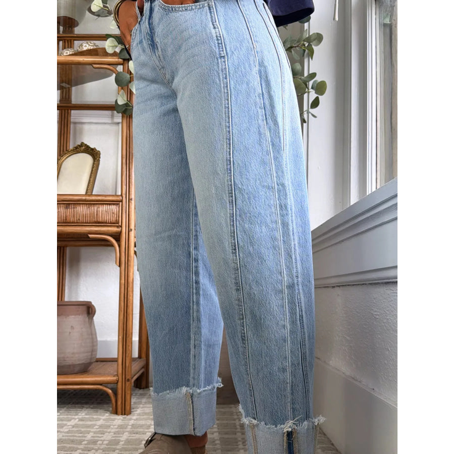 Cuffed Wide-Leg Jeans Apparel and Accessories
