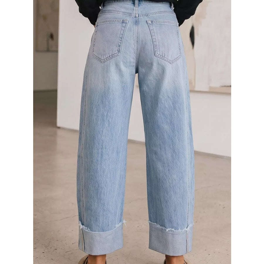 Cuffed Wide-Leg Jeans Apparel and Accessories