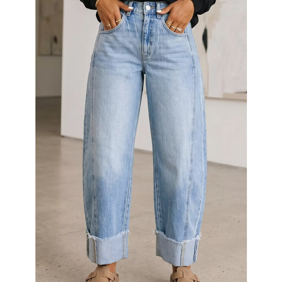 Cuffed Wide-Leg Jeans Light Blue / 4 Apparel and Accessories