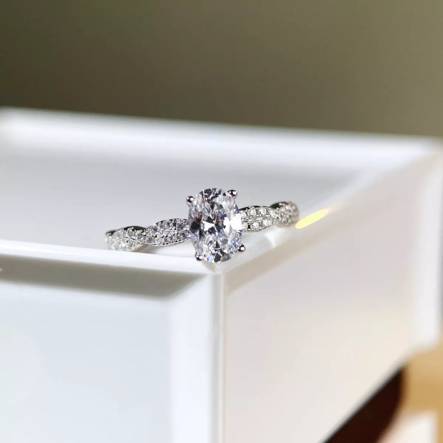 Cultivating High-Carbon Diamond 925 Sterling Silver Oval Ring Silver / 5 Apparel and Accessories