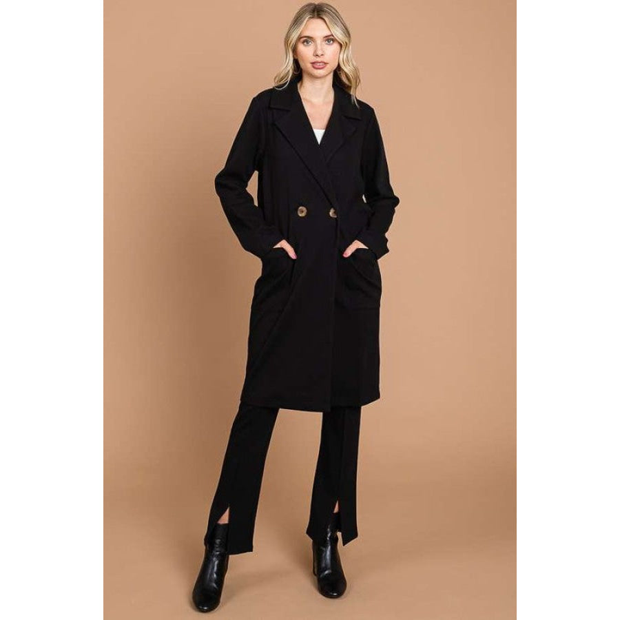 Culture Code Double Breast Lapel Collar Coat Black / S Apparel and Accessories