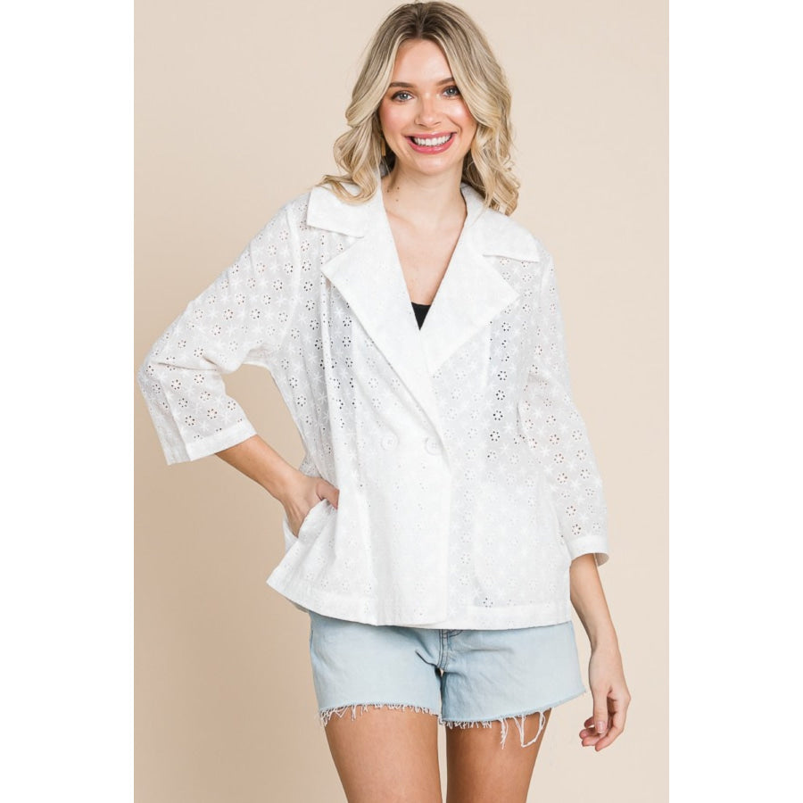 Culture Code Double Breasted Eyelet Jacket with Pockets Soft White / S Apparel and Accessories