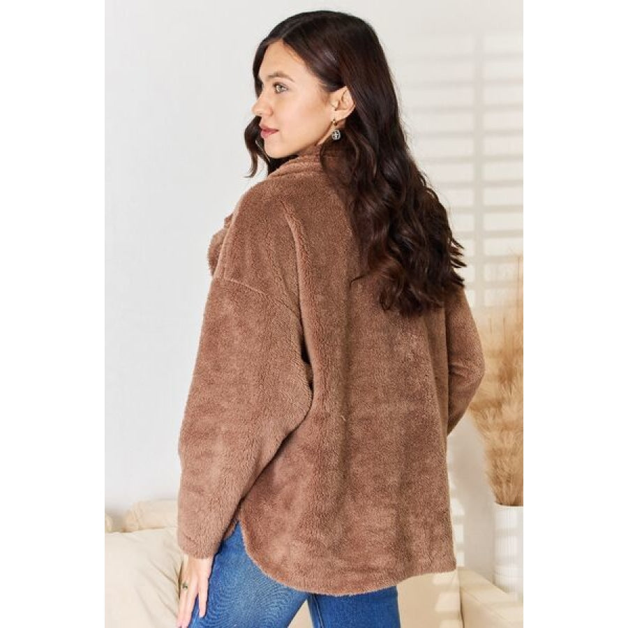 Culture Code Double Breasted Fuzzy Coat New Taupe / S Apparel and Accessories