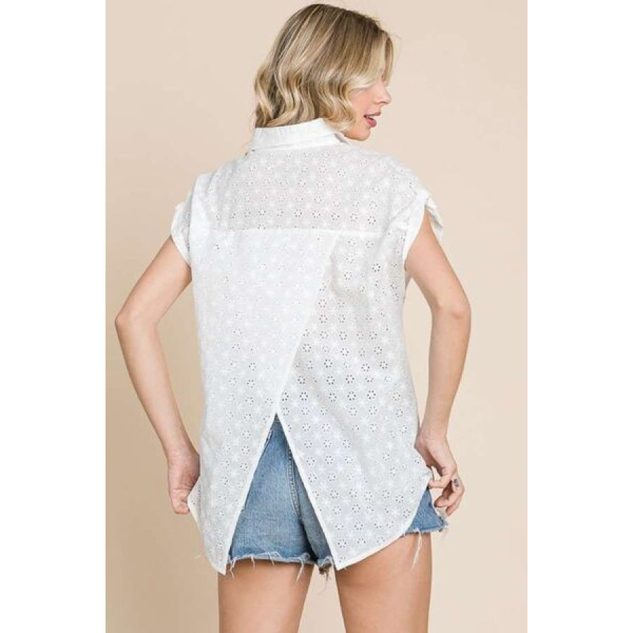 Culture Code Eyelet Crisscross Back Button Up Shirt SOFTWHITE / S Apparel and Accessories