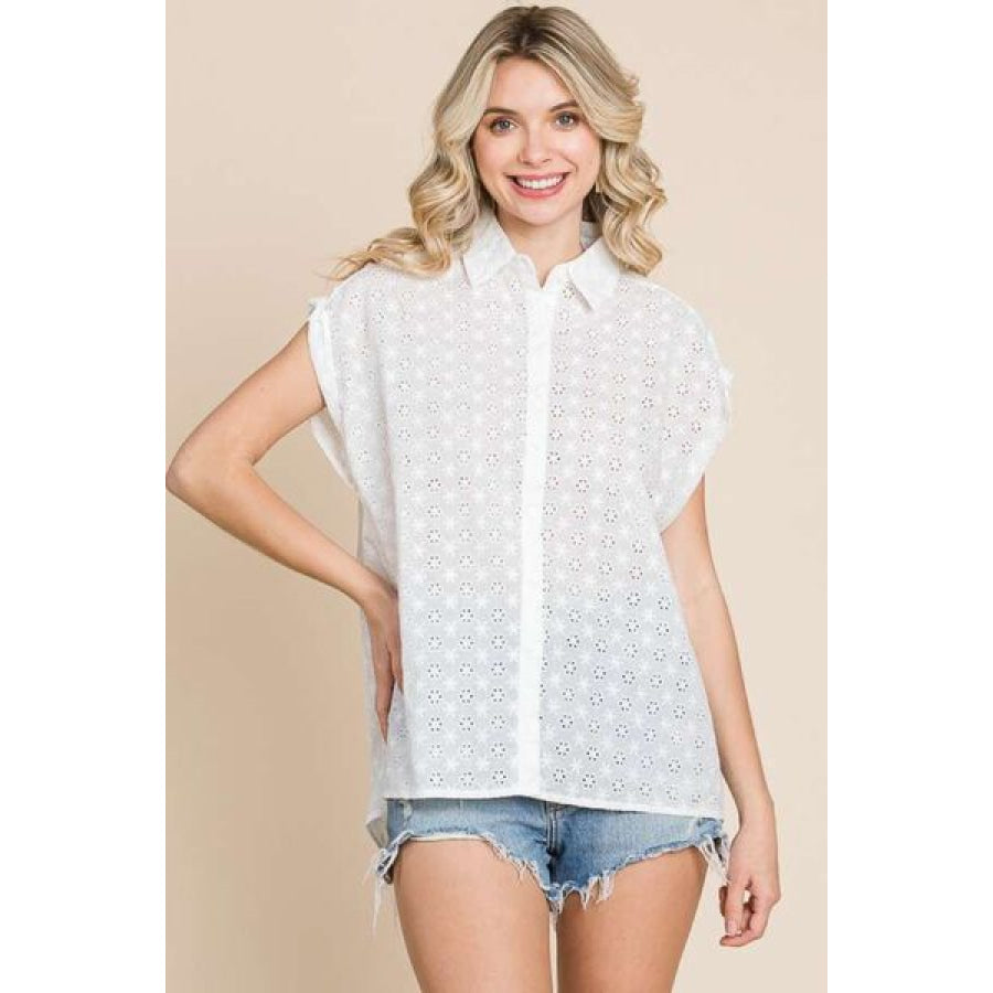 Culture Code Eyelet Crisscross Back Button Up Shirt Apparel and Accessories