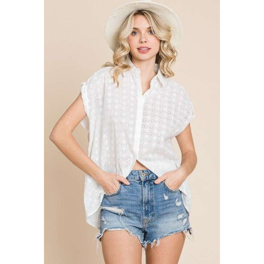 Culture Code Eyelet Crisscross Back Button Up Shirt SOFTWHITE / S Apparel and Accessories