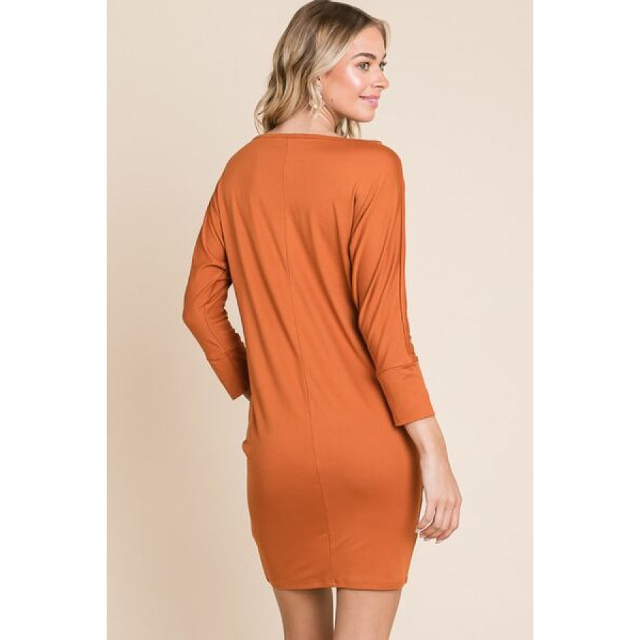 Culture Code Full Size Dolman Sleeve Mini Dress PUMPKINSPICY / S Apparel and Accessories