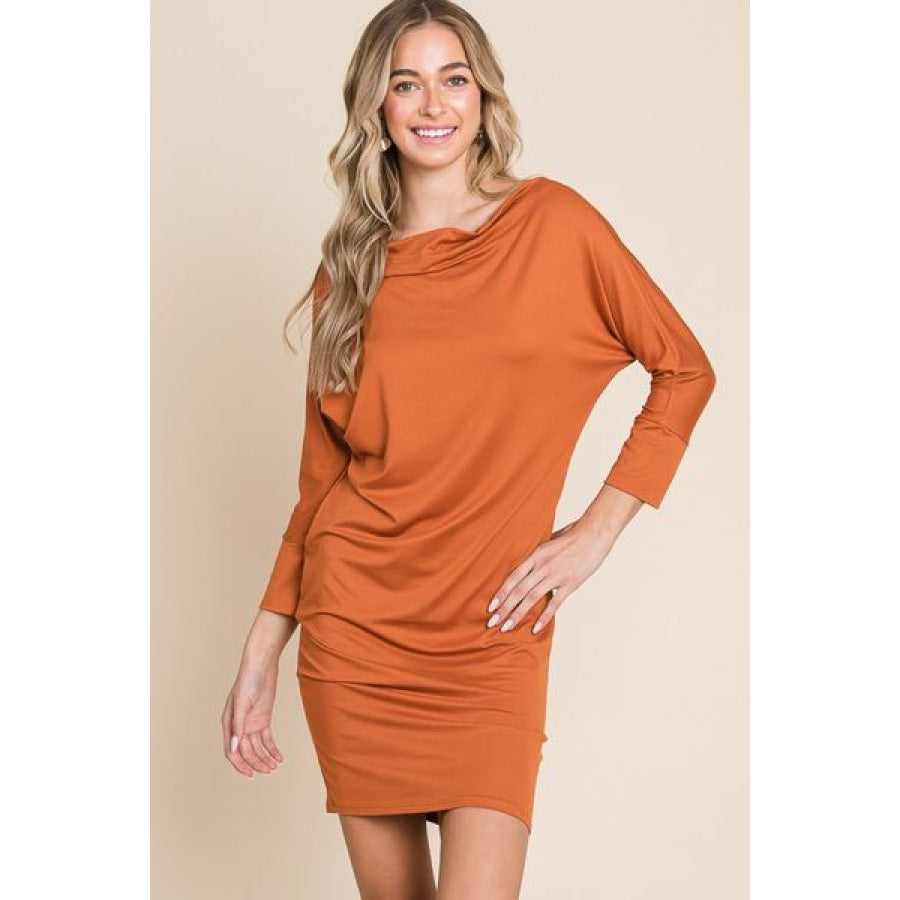 Culture Code Full Size Dolman Sleeve Mini Dress PUMPKINSPICY / S Apparel and Accessories